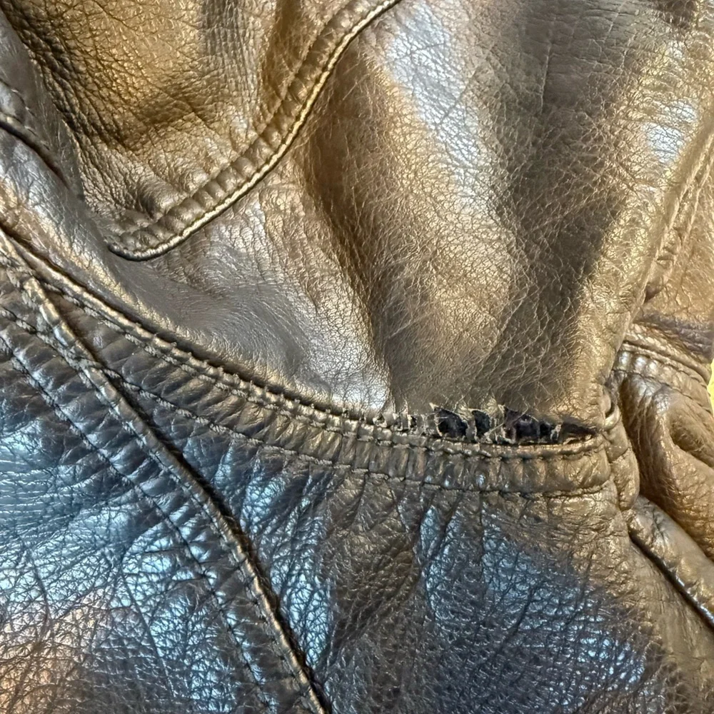 We The Free XS Black Vegan Leather Biker Style Jacket with Sweatshirt Hood - Picture 7 of 8
